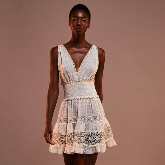 NEW Chio di Stefania D Paillettes And Lace Short Dress in Cream Light Pink Mini - Picture 1 of 5